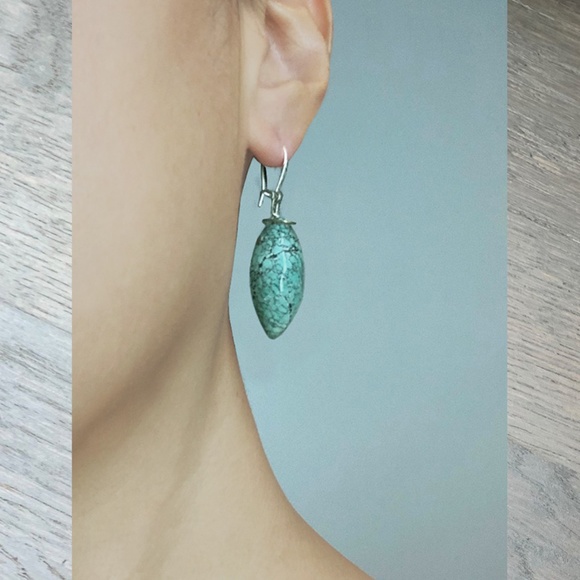 Turquoise Stone Drop Earrings - Picture 1 of 6